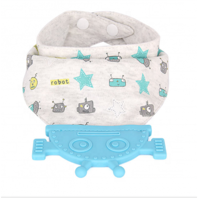 Wholesale High Quality Cute Baby Three Layers Cotton Silicone Robot Teether Pendant Teething Bibs