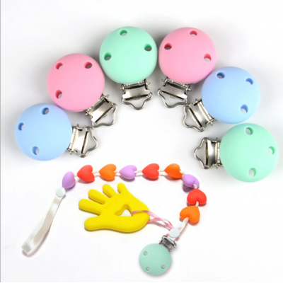 BPA free colorful silicone teether beads baby pacifier clip lock, nipple release safely clips