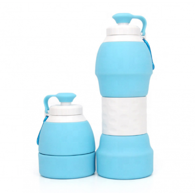 Custom available BPA free FDA tested silicone portable collapsible travel water bottle 580ml for outdoor sports use