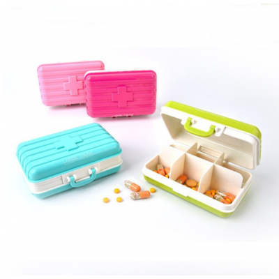 Convenient Plastic ABS Fashion Cute Small Mini Luggage Pill Travel Organizer Case 6 Parts Medicine Box