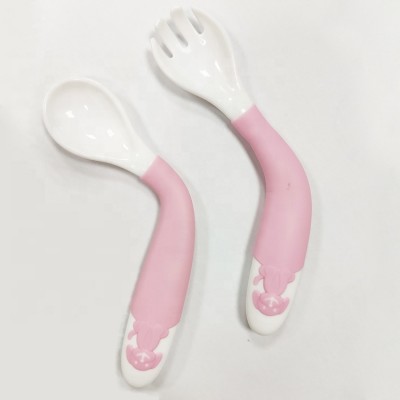 OEM ODM BPA Free Plastic Food Grade PP Handle Angle Adjustable Training Children Baby Toddler Fork And Spoon Sets