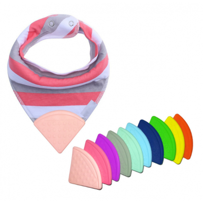 Amazon Hot Sale Baby Cotton Bib Silicone Corner Pendant Teething Silicone Material Baby Teether